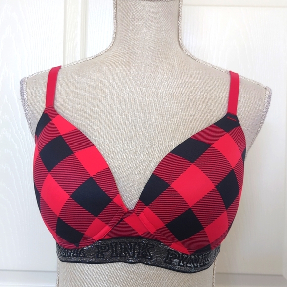 Victoria's Secret Pink Plaid Wear Everywhere Bra Adjustable Straps - Picture 1 of 7